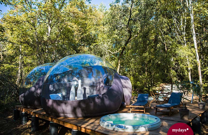Perfekt Location für die Sternschnuppennacht: Ein Bubble Hotel im Wald - eine durchsichtige Blase zum Übernachten.