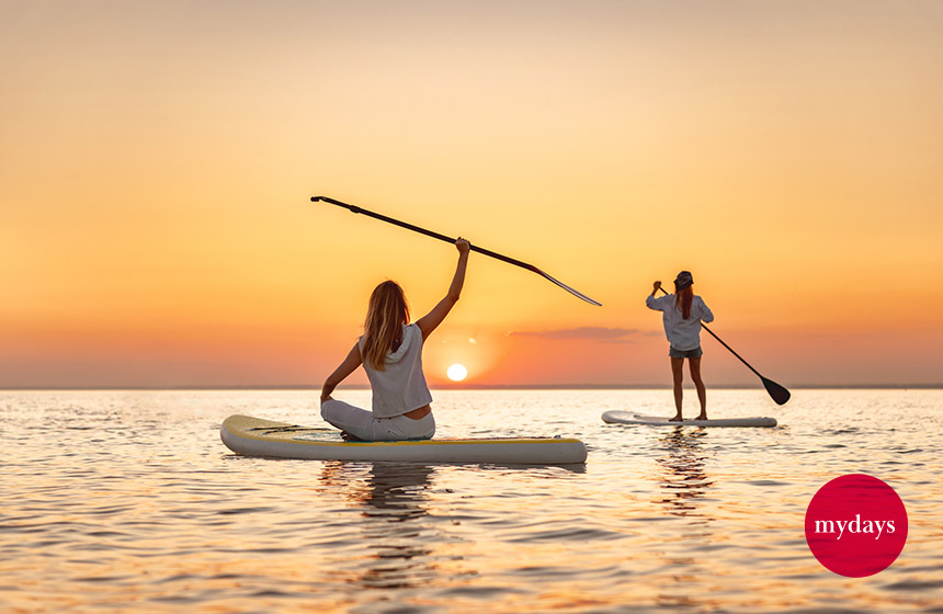 Standup Paddling bei Sonnenuntergang, wunderschön!